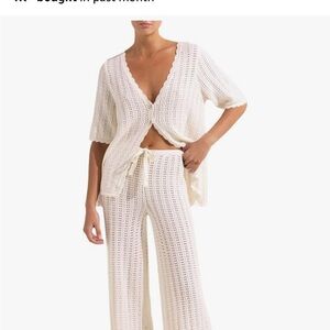 Cream Swim  crotchet knit 2 piece Coverup with Flowing Palazzo Pants